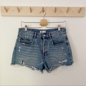 Zara High Waisted Distressed Denim Shorts